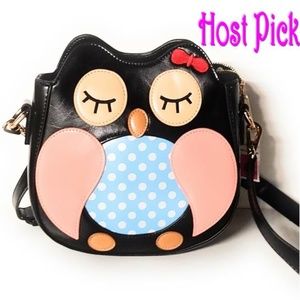 Owl Handbag - Black - Detachable Strap - Crossbody